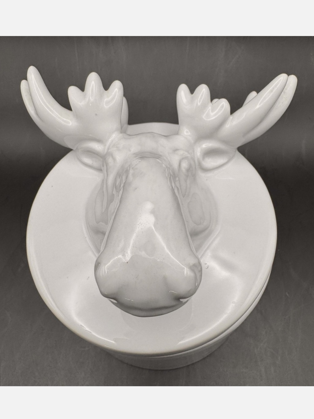 Pottery Barn White Ceramic Moose Head Canister